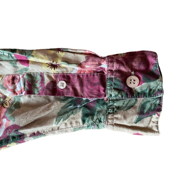 Krazy Kay Long Sleeve Blouse Tan Pink Wine Floral - Picture 5 of 6